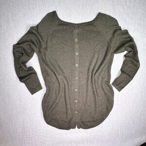 Magaschoni Cashmere Blend Knit Button Back Top Olive Green Women’s Size S